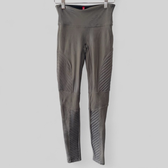 SPANX Womens Faux Leather Moto Leggings size Small Gray Stretch - Picture 2 of 10